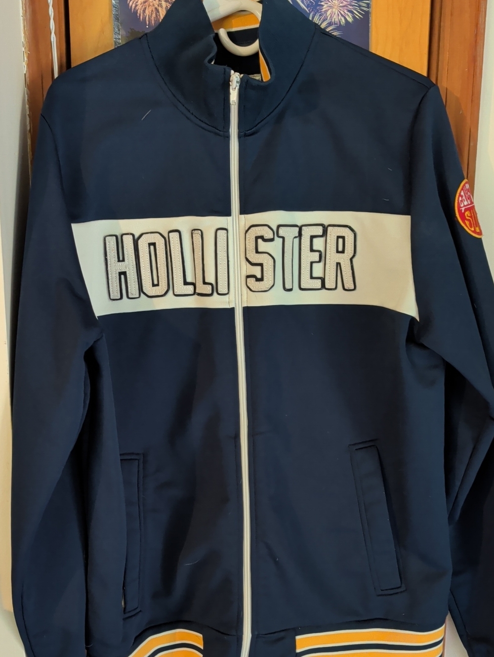 Hollister Navy Track Jacket with White Chest Panel